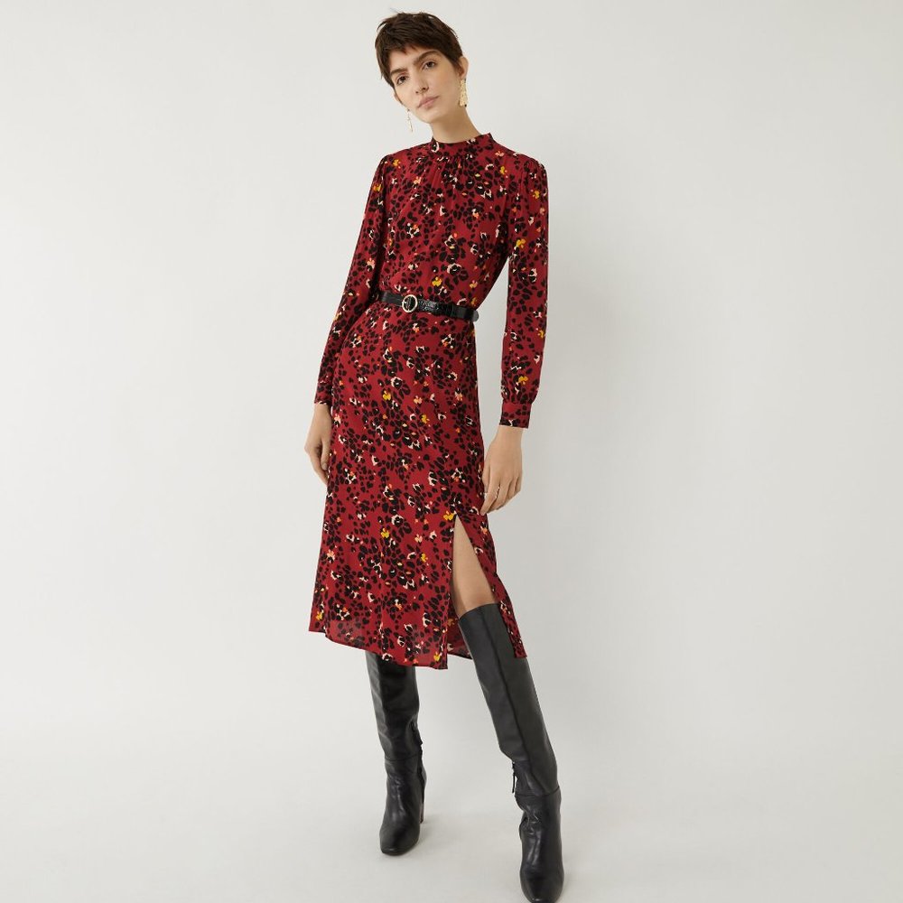 Warehouse FLORAL LEOPARD MIDI DRESS